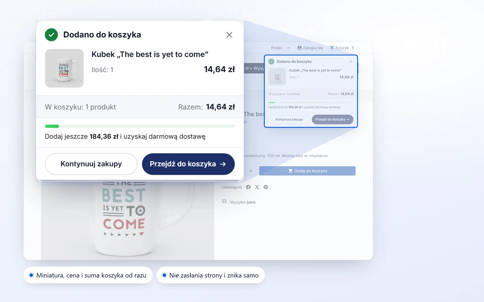 Krótkie powiadomienie zamiast okna, które zasłania stronę